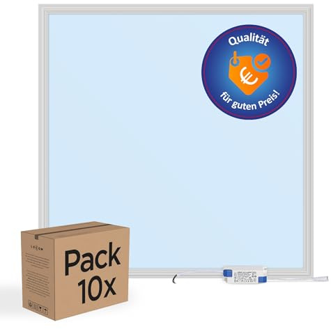 LECOM 10x LED Panel 62x62 Kaltweiß 6000K 4000lm Rasterdeckenleuchte Dünn | Extrem flache LED Deckenleuchte mit Tageslicht. LED Deckenpanel für Büro, Werkstatt, Keller, Lager und Arbeitsbereiche.