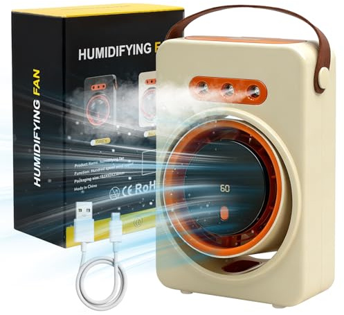 Ventilador Portatil, Mini Aire Acondicionado,Enfriador de Aire Evaporativo, Ventilador USB con Agua, Aire Acondicionado portátil, Ventilador Recargable para Mesa, Coche, Camping (Beige)