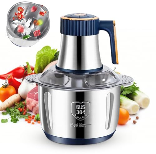 Hachoir à viande électrique, 500 W, hachoir universel avec bol en acier inoxydable de 5 l, 5 vitesses pour viande, oignons, fruits, légumes et aliments pour bébés, robot alimentaire pratique pour la