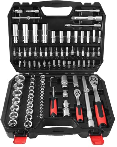 CCLIFE Set di chiavi a bussola metriche da 1/4 e 1/2, 94 pezzi, bussole 4-32 mm con cricchetto, prolunghe per auto e uso domestico in valigetta degli attrezzi