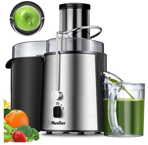Mueller Austria Centrifugeuse ultra puissante, facile à nettoyer, grande goulotte d'alimentation de 7,6 cm pour fruits et légumes entiers, ne goutte pas, excellente qualité, couleur argent