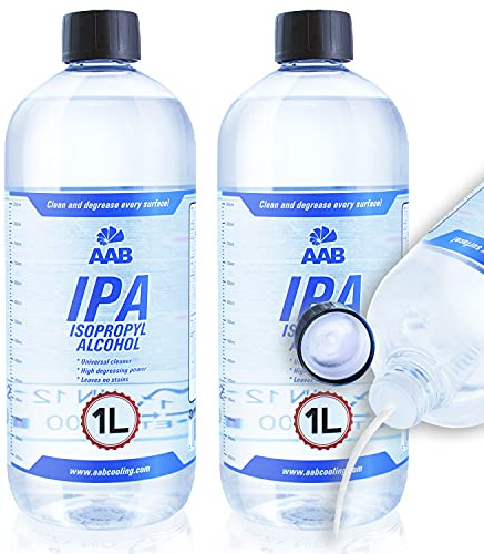 AABCOOLING IPA 1L 2er Set, Isopropanol 99,7%, universeller Reinigungsalkohol, Brennspiritus für Fett, Öl und Klebstoffe, sehr effizienter Entferner