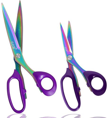 CCR Schneiderschere stoffschere，Mehrzweck-Heavy Duty-Nähschere aus titanbeschichtetem Edelstahl，Nähen Stoffschere Leder Schneiderschere Professionelles Handwerk，Set 2 （8 Zoll + 10 Zoll）