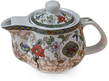 Tetera de porcelana de 500 ml con infusor de flores y pájaros