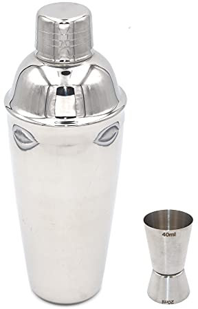 Kit Barman Set Cocktail Professionale Doppio Dosatore Acciaio Inossidabile 20x40ml e Shaker Cocktail Inox 3 Pezzi 70cl Colino Integrato Accessori Mixologia