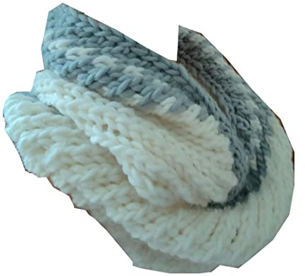 Wollschal Loop XXL ca. 122 cm lang Schal handgestrickt wollweiss/grau Schlauchschal Loopschal Rundschal Schlauchtuch gestrickt