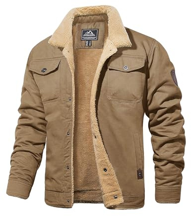 MAGCOMSEN Herren Fleece Winterjacke Outdoor Cargo Fliegerjacke Militär Winterparka Winddichte Freizeitjacke Stehkragen Warme Gefütterte Jacken mit 5 Taschen