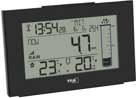 TFA Dostmann Digitaler Funk-Regenmesser Splash, 47.3006.01, für Garten, Niederschlagsmesser, kabellos, mit Selbstentleerung, schwarz