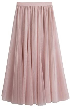 iyoimono Damen Tüllrock Falten Rock Höhe Taille A Line Mesh Freizeit Fashion Skirt Spitze Rock Midi Plisseerock Lässig Frühlingsrock（Rosa）