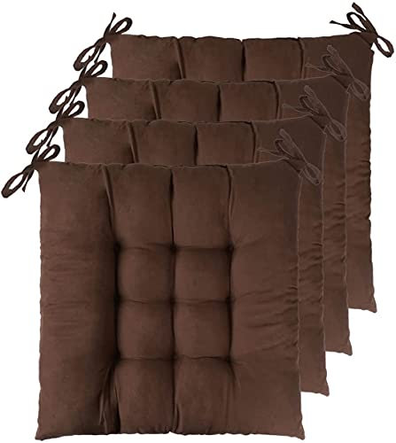 GREATOOL 4 Unidades Cojines para Sillas de Exterior e Interior Reversibles 40 x 40 x 5cm, Cojines de Silla Asiento Tumbonas Patio Terraza Exterior Acolchado Almohadilla (Pack 4, Marrón)