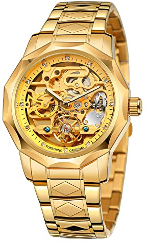 Herrklocka, tourbillon-design, analog klocka med skeletturtavla, automatisk klocka i rostfritt stål, mekanisk klocka för män