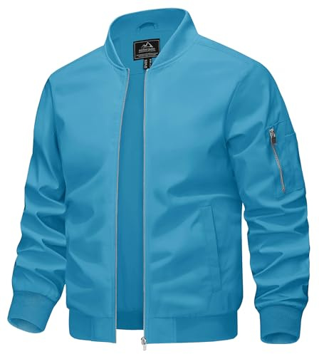 KEFITEVD Chaqueta Casual De Primavera-verano Para Hombre Abrigo Ligero Con Bolsillosa,Azul Hielo,L