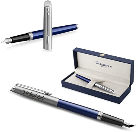 Waterman Hémisphère Füllfederhalter mit Gravur | Geschenk für Mann und Frau | inspiriert von Pariser Mode | personalisiert | graviert | Blaue Tinte | Mittlere Spitze (BLUE C.C.)