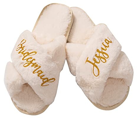 KEMEILA Chaussons de demoiselle d'honneur personnalisés, chaussons pour la fête de la mariée, cadeaux de demoiselle d'honneur, chaussons en peluche pour demoiselles d'honneur.
