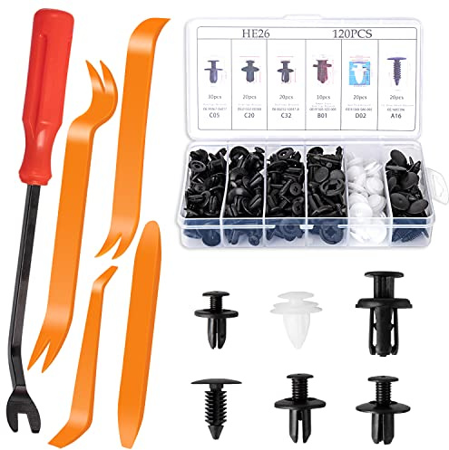 PHYLES 125 Stück Auto Befestigung Clips,6 Arten Universal Befestigungclips,Türverkleidung Klammern Nylon Stoßstange Spreiznieten Karosserie Clips