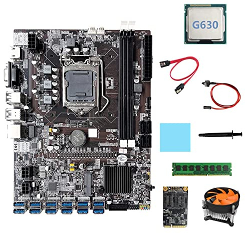 Lodokdre B75 ETH Mining Carte mère 12XUSB+G630 CPU+DDR3 4GB RAM+128G SSD+ventilateur + câble + câble Switch LGA1155 Carte mère