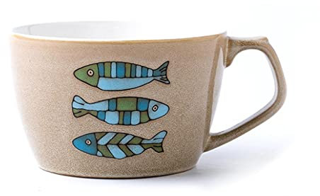 QPZK Cute Ceramic Large Coffee Mug,Porcelain Japanese Style Oatmeal Mug, Wide Coffee Mug, Breakfast Cup and Soup Bowl Hand Made Ceramic Mug for Milk,Tea,Fruit Beige-650ml