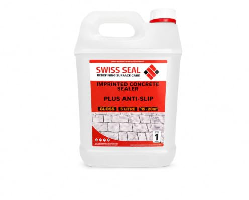 Swiss Seal Imprinted Concrete Sealer GLOSS FINISH + ANTI-SLIP | Driveway And Patio Sealant | Sealant For Outdoor Concrete Floor | Wet Look | Seal And Protect Your Drive | Made In The UK (5 Litre)