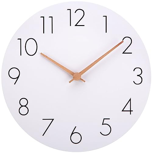 Warminn Horloge Murale Design Moderne en Bois MDF - sans tic-tac - Silencieuse - Moderne - 30 cm - Facile à Lire - pour Chambre, Maison, Cuisine, Chambre, Bureau, école, Silencieuse