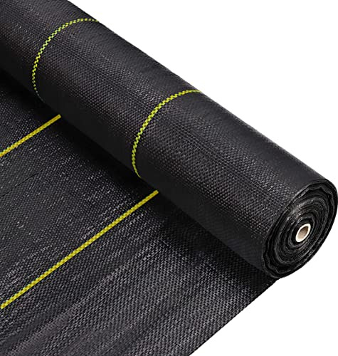 Byson Membrane de contrôle des mauvaises herbes robuste pour aménagement paysager, allée, gravier, gazon artificiel, couverture de sol tissée noire, 1,8 x 15,2 m