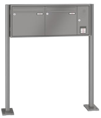 RENZ/Quadra / 2er Freistehende Briefkastenanlage Standbriefkasten mit Sprechfeld/RAL-Farbe 9007 Volumen 1/mit Fußplatten/Dein-Briefkasten.de