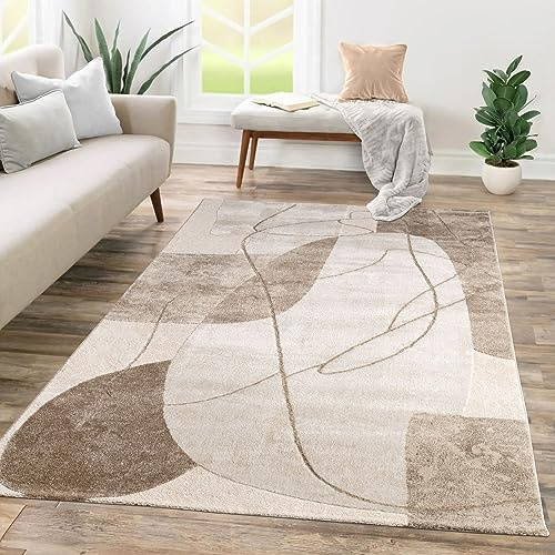 TT Home Tappeto Camera Da Letto Soggiorno Pelo Corto Disegno Geometrico 3D Astratto, Colore:Beige Sabbia, Dimensione:160x230 cm