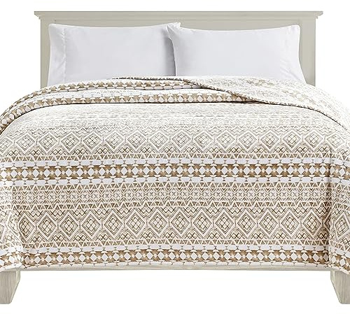 Elegant Comfort Ultra Soft Print Flannel Fleece Bed Blanket, Cozy-Fuzzy Lightweight Bedspread Coverlet, All Season Decorative Blanket for Couch, Sofa, Geometric Design, Queen Size, Tala