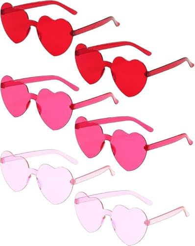 PARSUP 9 Paare Herz geformte randlose Brille Rahmenlose Herz Sonnenbrille Transparent Rot/Rose Rot/Rosa Farbbrille Getönte Brillen Bachelorette Party Bevorzugungen Foto Stand Requisiten