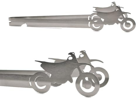 Grill-Zangen.de Motiv Motocross Grillzange, spülmaschinengeeignet, Geschenkidee, Männergeschenk, MX, Motocrossfahrer, Silber, Edelstahl, 31 cm, 1 Stück