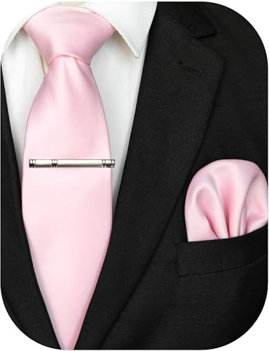 JEMYGINS Herren Krawatte mit Matte Oberfläche inklusive Einstecktuch und Krawattenklammer Set