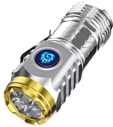 Keeplus Lampe de poche de monstre à trois yeux, Three-eyed Monster Mini Flashlight, Lampe Torche LED Ultra Puissante, Lampe de Poche Rechargeable, Étanche Tactique Torches Pour Camping (Argent)