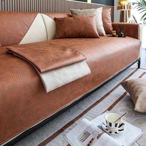 HLTQL Sofabezug Ecksofa L Form Wasserdicht，Sofaschoner rutschfest FüR Leder 3 4 2 1 Sitzer，Sofaschoner SitzfläChe/Hund/Katze，Couchpolster üBerzug(ubrown,110x240cm)