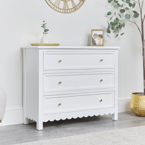 Melody Maison Large Scalloped 3 Drawer Chest of Drawers - Staunton White Range
