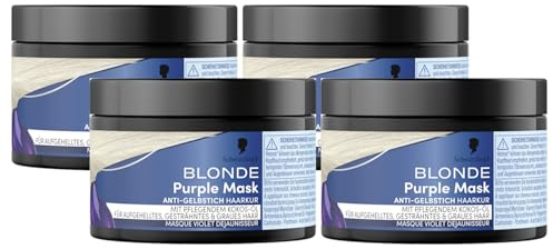 Schwarzkopf Blonde Purple Mask (4x 150 ml), Purple Mask mit Anti-Gelbstich Effekt, neutralisiert Gelbtöne und pflegt aufgehelltes, gesträhntes & graues Haar, vegan & silikonfrei