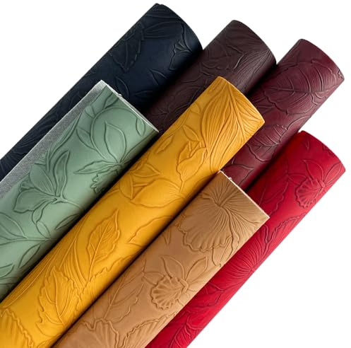 ONEART | 7 stycken blommiga präglat konstläder 21 × 30 cm, PU-präglat konstläder tyg för örhängen plånböcker pysselarbeten, mörk färg