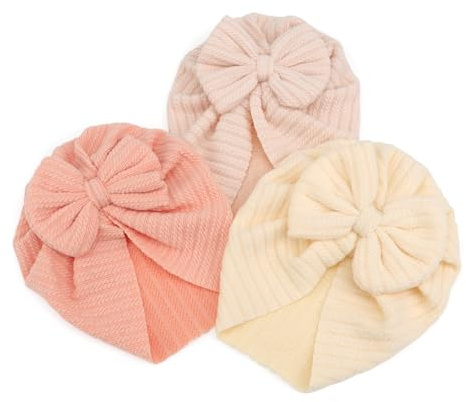 DRESHOW Neugeborenen Babymütze Weiche Dehnbare Baby Turban Mütze mit Schleife Säugling Mädchen Jungen Mütze Kindergarten Krankenhaus Mütze Beanie für Neugeborene Baby Kleinkinder 3 Stück