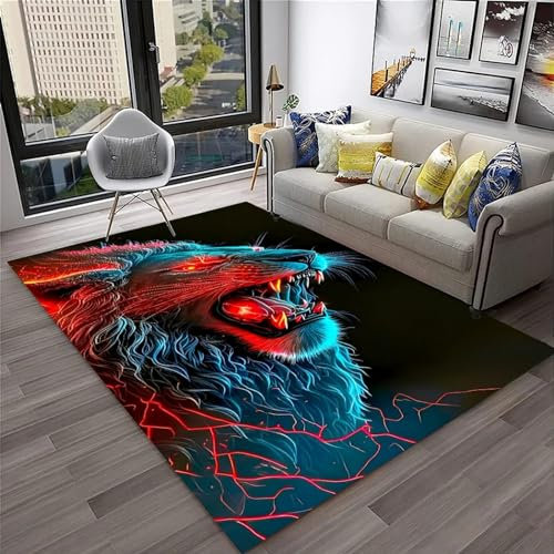 Teppich Läufer Flur Löwe-Tier-Cartoon 3D Küchenläufer Waschbar, Lange Korridor Teppich, Für Flurtreppen Schlafzimmer,rutschfest Schallschutz Türmatte Mit 80 X 120 cm - Leicht Zu Reinigen -3S6F0C7