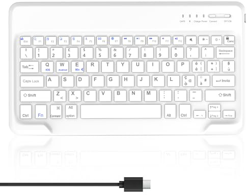 WAVATA Tastiera Bluetooth per iPad Air 13/Pro 12.9, Samsung/Xiaomi/Redmi Pad, Ricaricabile Tastiera Wireless per Tablet iOS/Windows/Android, Ultra Sottile, Layout QWERTY, Bianco
