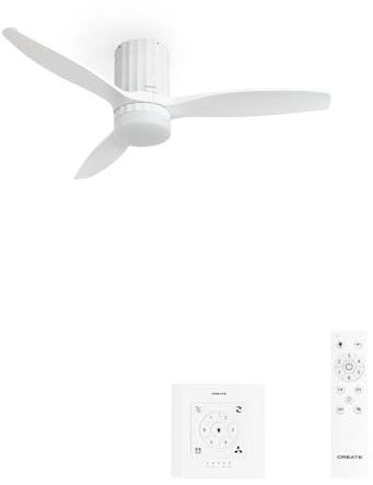 CREATE / WINDCALM LINE/Deckenventilator mit Beleuchtung Weiß mit vertikalen Linien, Wandschalter und Fernbedienung / 40W, Ø132 cm, 6 Geschwindigkeiten, 3 Lichttemperaturen, Sommer-Winterbetrieb