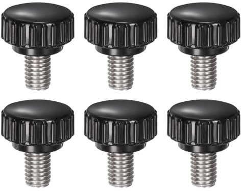 sourcing map Lot de 6 boutons de serrage moletés M8 x 12 mm en acier inoxydable 304 fileté mâle à vis moletée de type 22 mm à tête ronde filetée à main Noir