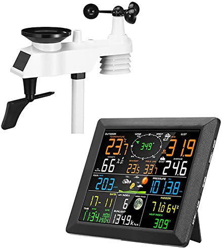 Station météo sans fil Wi-Fi, prévisions météorologiques numériques avec capteur extérieur, température, pluviomètre, prévisions météorologiques, anémomètre, écran couleur, for la maison, le bureau