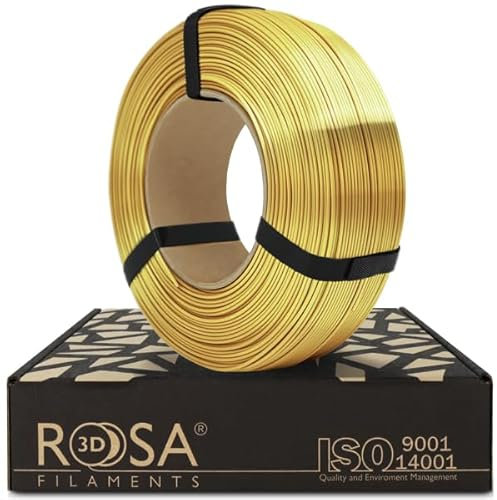 ROSA3D PLA Silk Filament 1.75 mm für 3D Drucker | Druckmaterialien Leicht Glänzend Bioabbaubar PLA 3D Drucker Filament | 3D Printing Materials | Gold Refill 1 kg