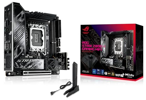 ASUS Intel ROG Strix Z890-I Gaming WiFi Mini-iTX motherboard, 10+1+2+1 power stages, DDR5 slots, PCIe 5.0 w/ full support for next-gen GPUs, two M.2 slots, WiFi 7, AI Overclocking, AI Networking II