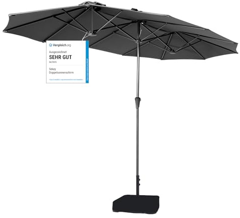 Sekey 220×400 cm Doppelsonnenschirm mit Kurbel & Sonnenschirm-Ständer | XXL Garten-Sonnenschirm für Terrasse, Balkon, Strand – Windfest, UV 50+, inkl. 50kg Sandsack-Basis