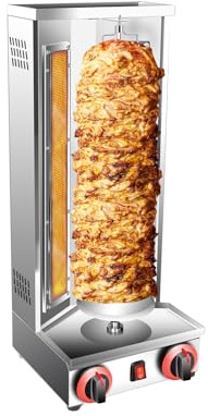 Shawarma Doner Kebab Machine Grill Gas Vertical Broiler Gyro Meat Rotisserie with 2 Burner for Restaurant Home Garden