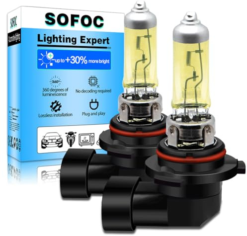SOFOC 9006 Lampe HB4 Scheinwerfer 12V 55W Gelb Halogen P22D 1800Lm 30% Heller Nebelscheinwerfer Tagfahrlicht Blendfrei 2Pcs