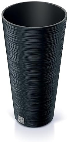 B2C Round FURU Style Look Textured Planter Tall Flower Plant Pot Indoor Outdoor Garden Decor Modern Elegant Patio Home (Anthracite, 250mm - 10)