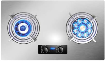 Cuisinière À Gaz 2 Brûleurs 5,2 KW, Minuterie (indépendante Des Deux Côtés), Support De Casserole En Fonte À Panneau En Acier Inoxydable, Adapté À La Cuisine À Domicile, Au Camping, Au Jardin Et À La