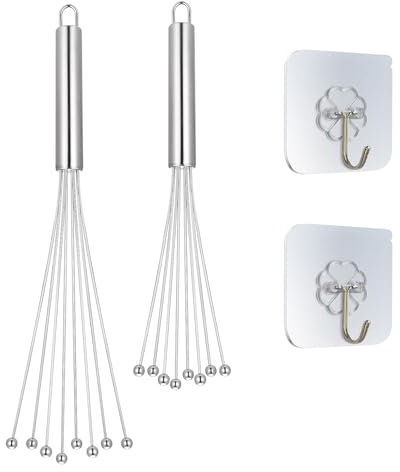 Hinapan 2 Stück Edelstahl-Schneebesen, Küchen-Kugel-Schneebesen, mit 3 Klebehaken, Aufschäumer und Rührer, Manueller Rührbesen für Kochen, Mischen, Rühren, Schlagen, Rühren (25 cm und 30 cm)