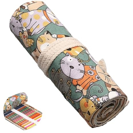 48 Löcher Leinwand Federmäppchen für Buntstifte, Große Kapazität Federmappe | Künstler Buntstifte Organizer, Pencil Wrap Stifterolle zum Bleistift, Zeichenwerkzeuge und Pinsel (Keine Bleistift)